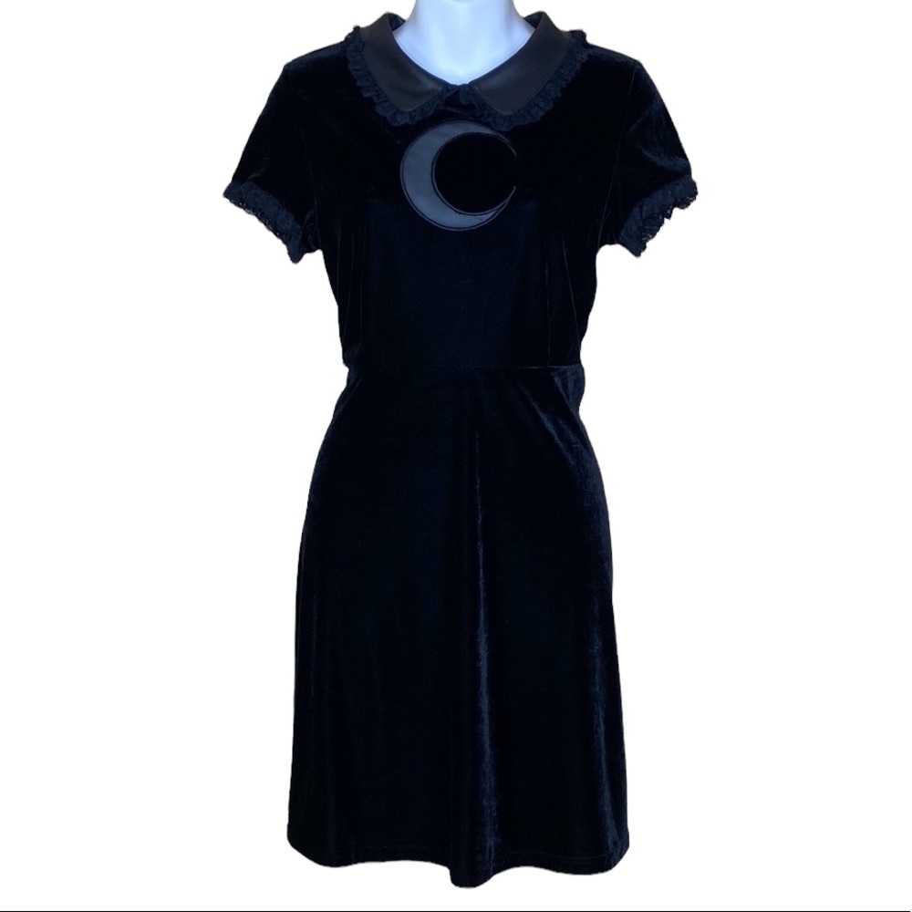 Killstar We Are the Weirdos FANG Black Velvet Moon Mini Dress - Picture 2 of 7
